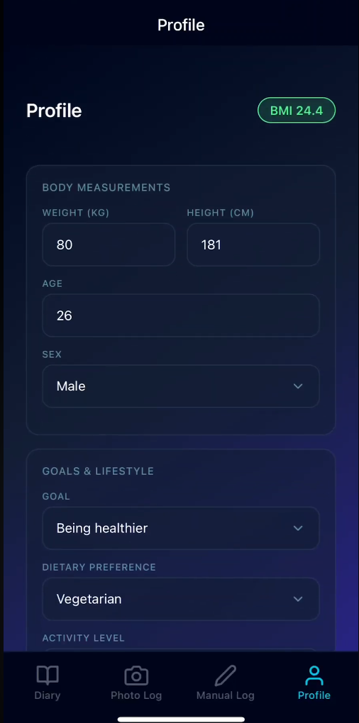 Profile screen