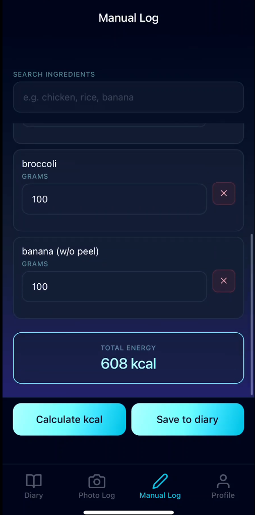 Manual log screen